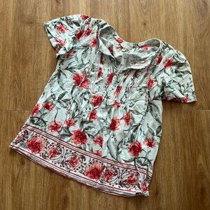 Lucky Brand Short Sleeve V-Neck Blouse Floral Multi Women’s Size M